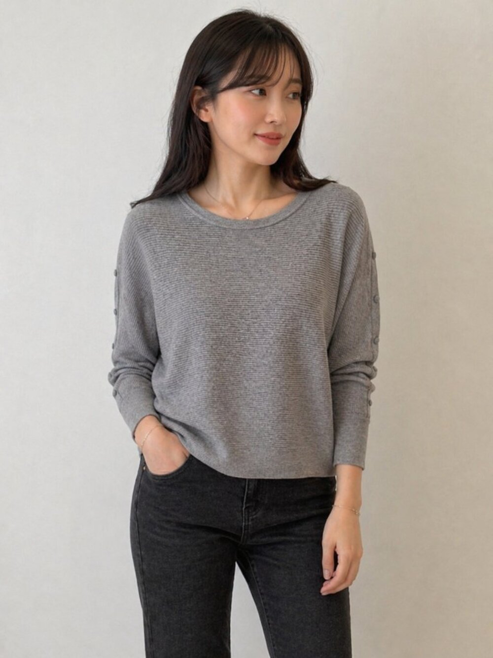 Plus Size Light Gray Ribbed Crewneck Sweater By Tahari